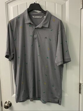 Travis Mathew Gray Polo with Green & Yellow Motif